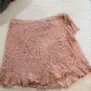 JACK by BB Dakota Pink Multicolor Polka Dot Wrap Mini Skirt